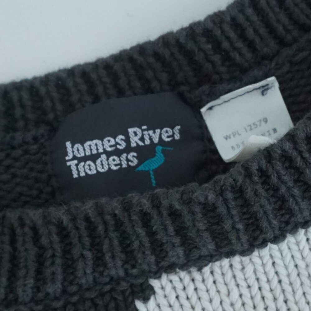 Vintage James River Traders Gray White Argyle Knit Crew Neck Sweater Large - Picture 6 of 10